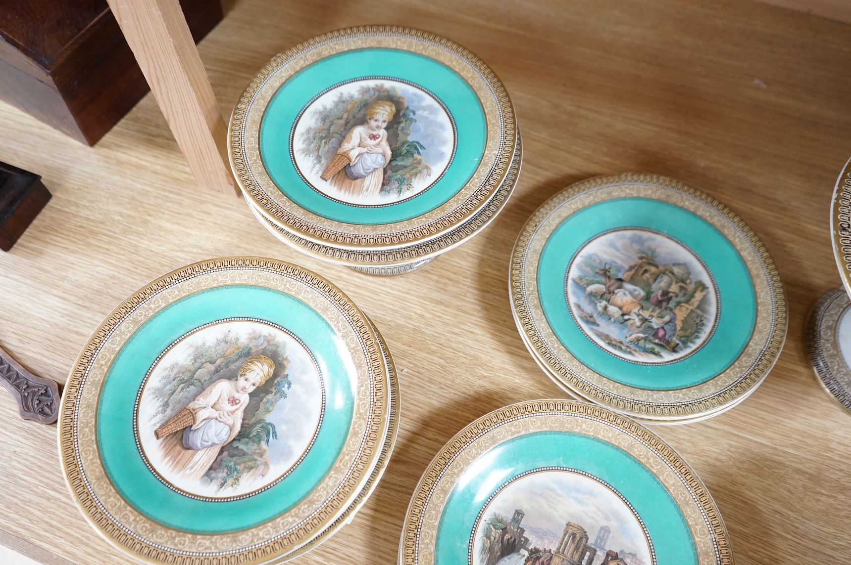 A Victorian multicolour transfer printed dessert service, by F & R Pratt, largest 23cm diameter